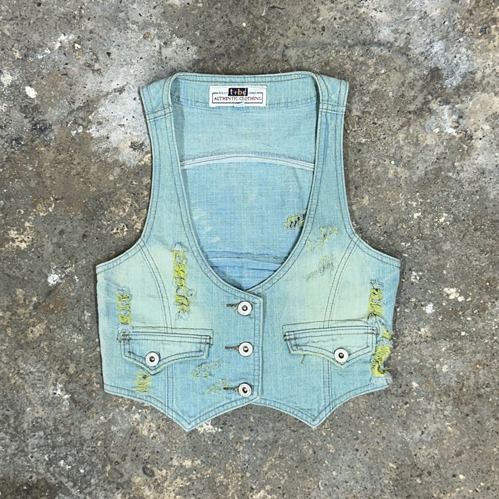 Vintage Y2K Acid Washed Cropped Denim Vest
